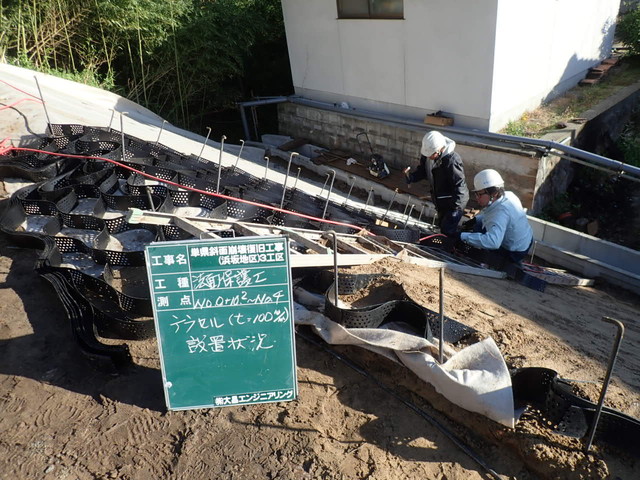 鉄筋打設、テラセル展開